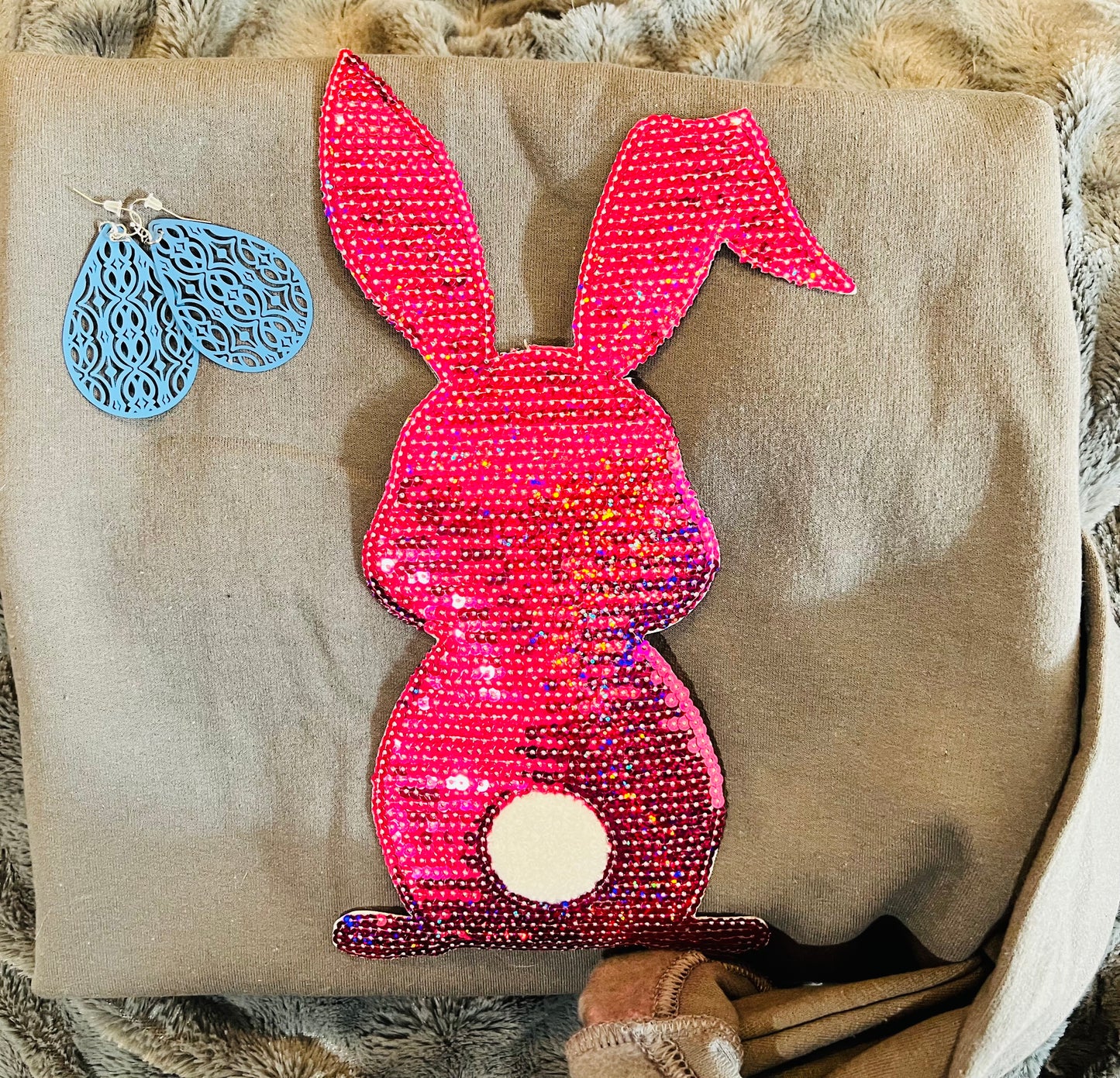 Hot Pink Iridescent Sequin Bunny