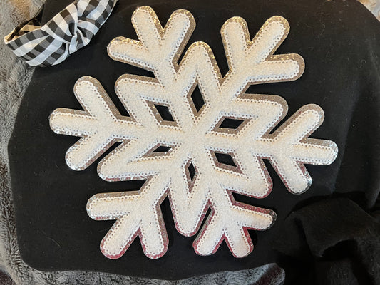 White Snowflake Chenille and Sequin Patch