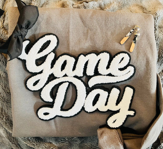 Game Day Black and White Chenille and Sequin Patch