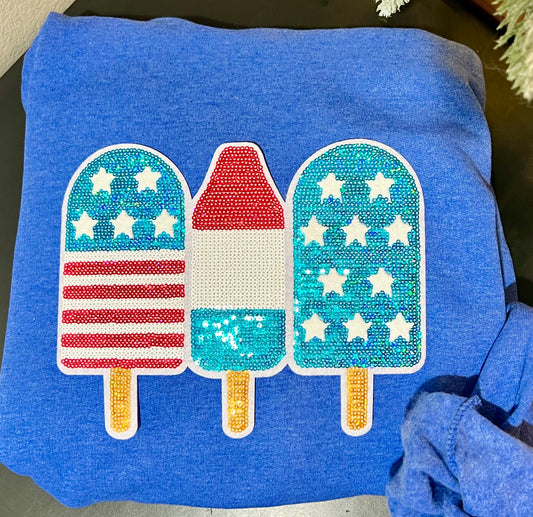 Small Red/White/Blue Popsicles chenille and sequin patch