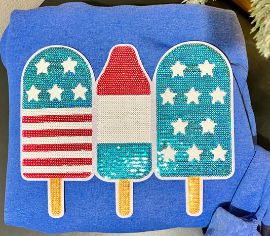 Large- Red/White/Blue Popsicle chenille and sequin patch